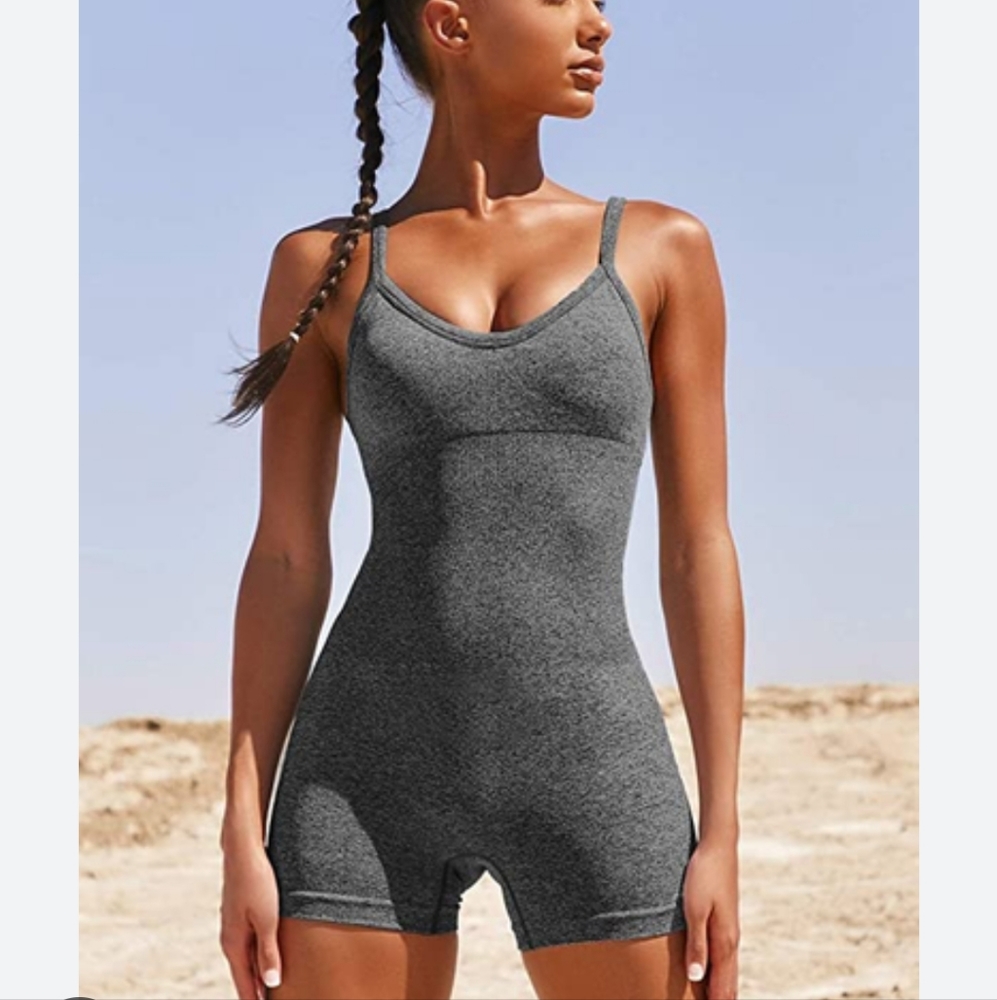 Seamless Gray One-Piece Romper Short